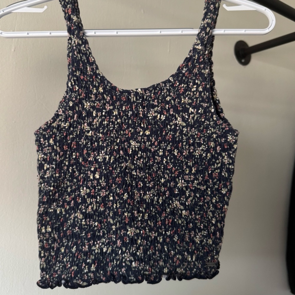 Hollister Navy Floral Smocked Tank Top